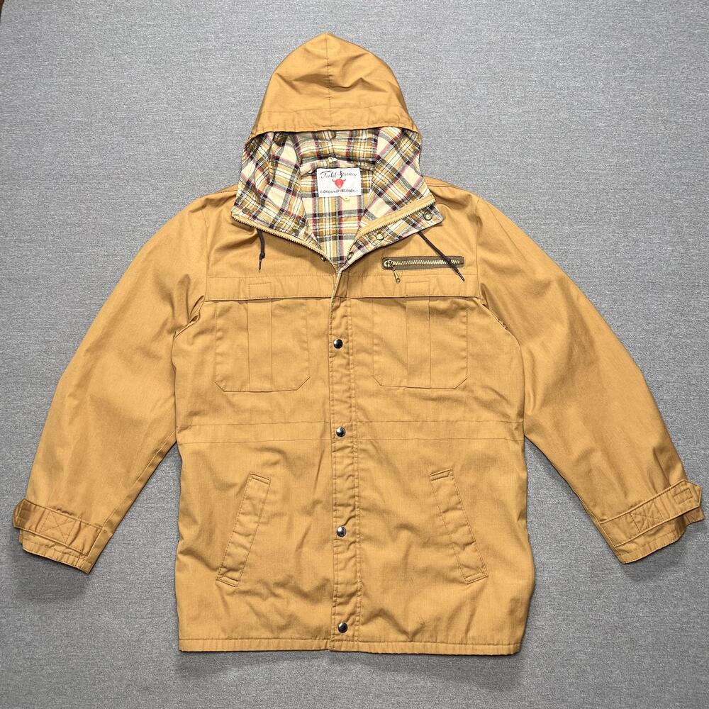 Vintage Field Stream Gordon Ferguson Jacket Mens Small Brown Hooded Plaid Lined